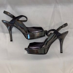 Marc Fisher Silver/Black Platform Slingback Heels - Women